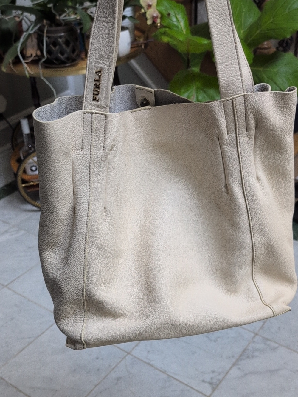 Furla Cream Leather Tote Bag